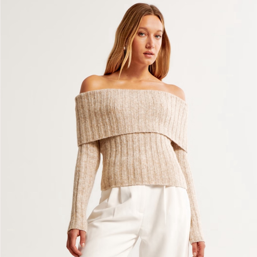 Abercrombie Cream Off the Shoulder Sweater